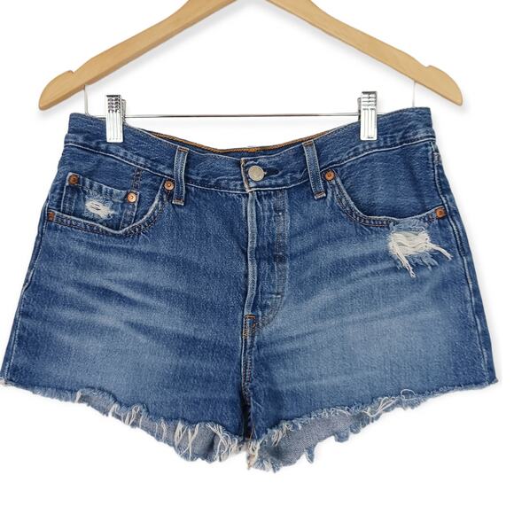 Levi's 501 Button Fly Cutoff Raw Hem Jean Shorts S58022 Size 29 - Picture 2 of 6